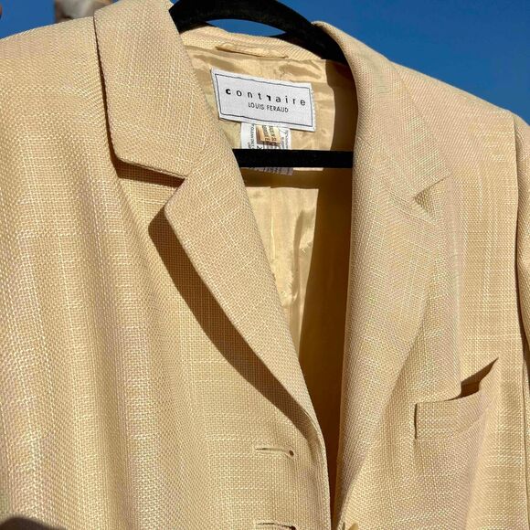 Vintage Contraire Louis Feraud Wool Blazer Skirt Suit Set Cream Tan Size 10 / 12 - Picture 3 of 7